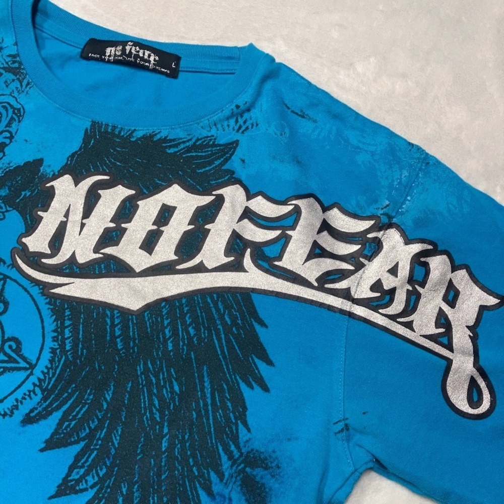 Y2K No Fear T-Shirt Men's Short Sleeve Skull‎ Metallic Graphic Print Vintage